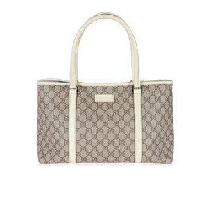 Gucci Beige GG Supreme White Leather Joy Tote